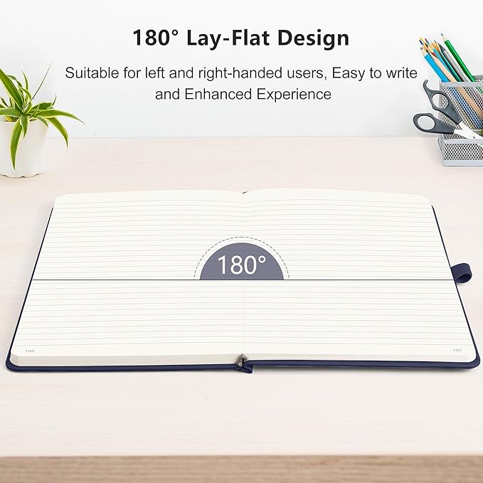 RETTACY Journaling Notebooks, A5 Lined Journal Notebook with 192 Numbered Pages, 5.7'' × 8.3'' Medium Size, for Writing, Work, Office, Leather Hardcover, 100 GSM Thick Paper (Navy Blue)
