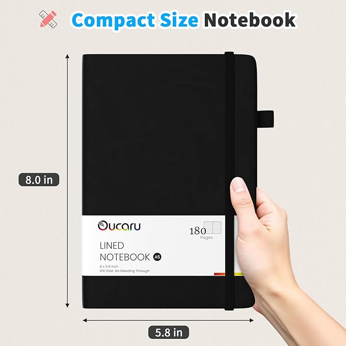 Lined Journal Notebook, 16 Pack, 180 Pages, A5 Journals for Writing, 100 GSM Thick Paper, Small Notebooks Daily Journal for Women Men Work, Business, School, Travel Supplies