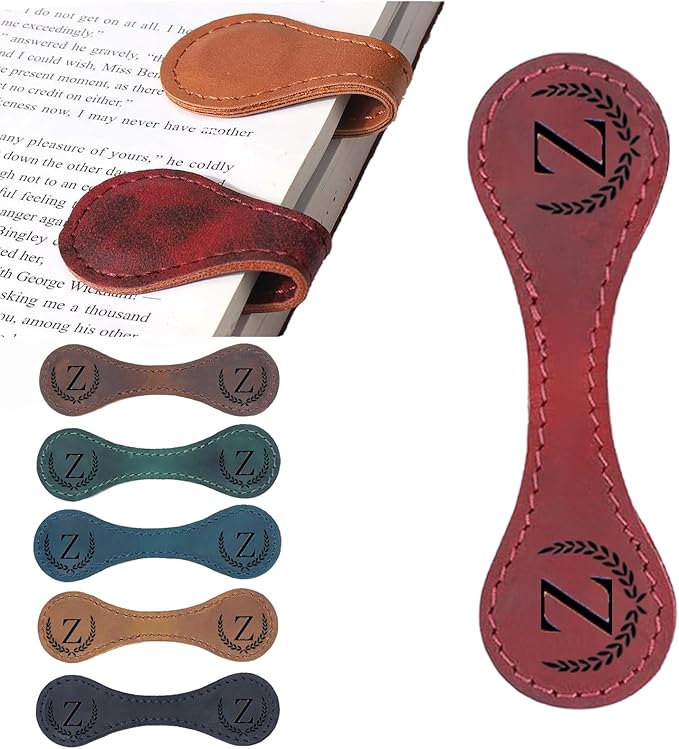 Personalized Magnetic Leather Bookmark, 26 Letters Custom Leather Bookmarks, Handmade, Leather Magnetic Bookmark for Book Lovers Readers Women Kid(Red,Z)