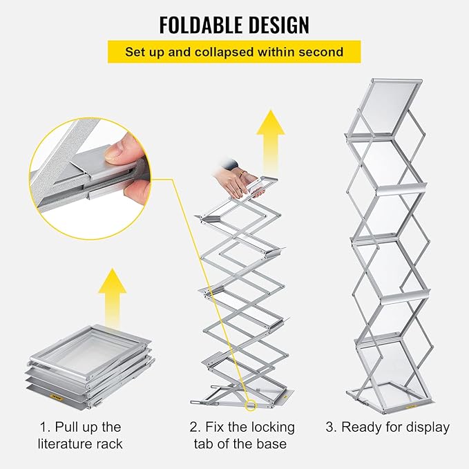 VEVOR Collapsible Literature Rack, Dual-Sided 6-Slot Leaflet Holder, Easy-to-Transport Brochure Stand with Travel Bag for Conferences and Office Use