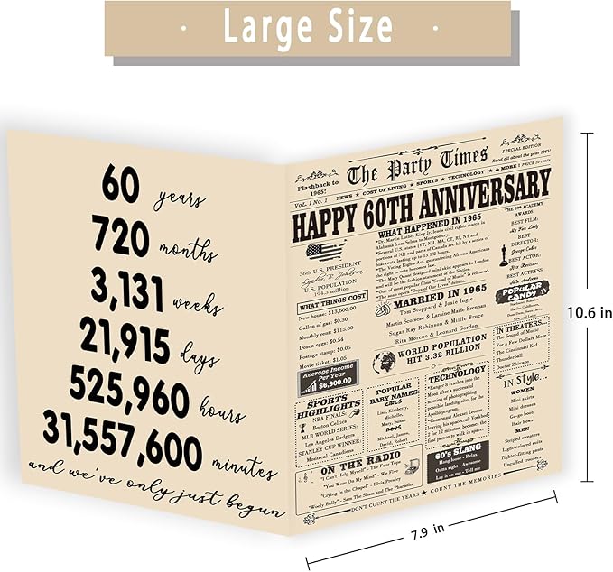YiKaLus Large 60th Anniversary Card Gift for Parents, Vintage 60 Years Marriage Aday Gift Ideas for Women Men, Naughty 60 Anniversary Decorations for Husband Wife