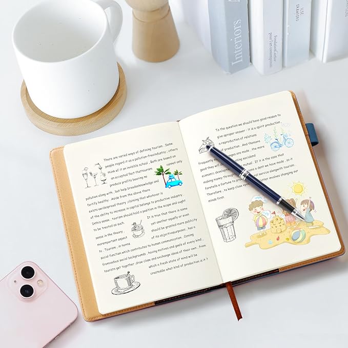 A5 Blank Journal Notebook, Refillable Hardcover Leather Sketchbook with Pocket and Magnetic Buckle, 240 Pages Thick Travel Sketchbooks for Drawing and Writing, 80gsm Unlined Journal for Men and Women