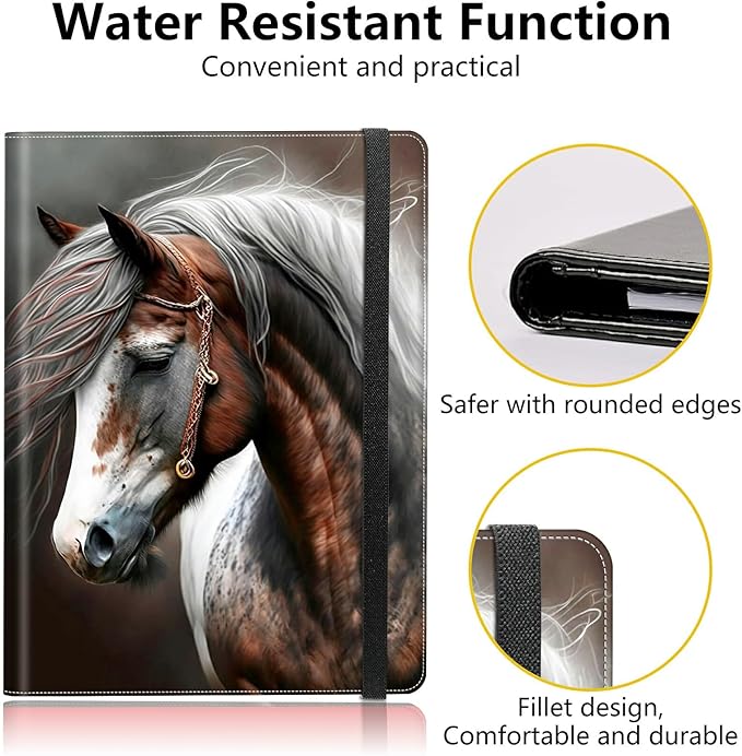 Horse Padfolio Folder with Clipboard,Portfolios Organizer Clipboards with Storage Clipboard Writing Pad PU Leather Conference Document Organizer with Business Card Holder