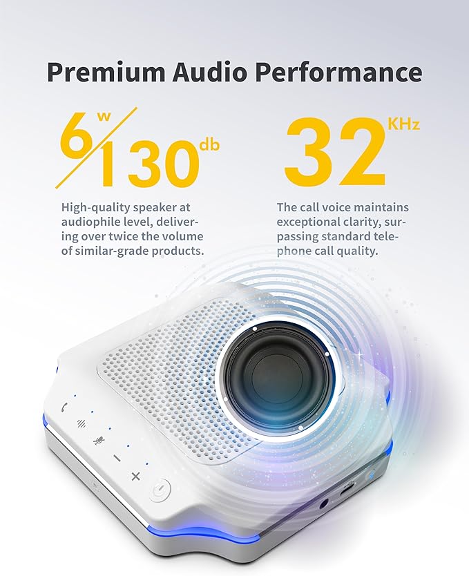 KURO CSP-102 Bluetooth AI Speakerphone Conference Speaker and Microphone with AI Noise Cancellation Long Coverage 360 Degree Voice Pickup Wireless Office Mic for Zoom Meeting Skype Teams White