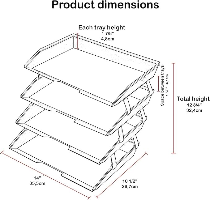 Acrimet 4 Tier Side Load Letter Tray Facility, Desktop File Organizer, A4 Letter Size Paper Organizer, Minimalist Storage Solution Paper Tray for Office, Home, Classroom (Plastic, Solid Pink Color)