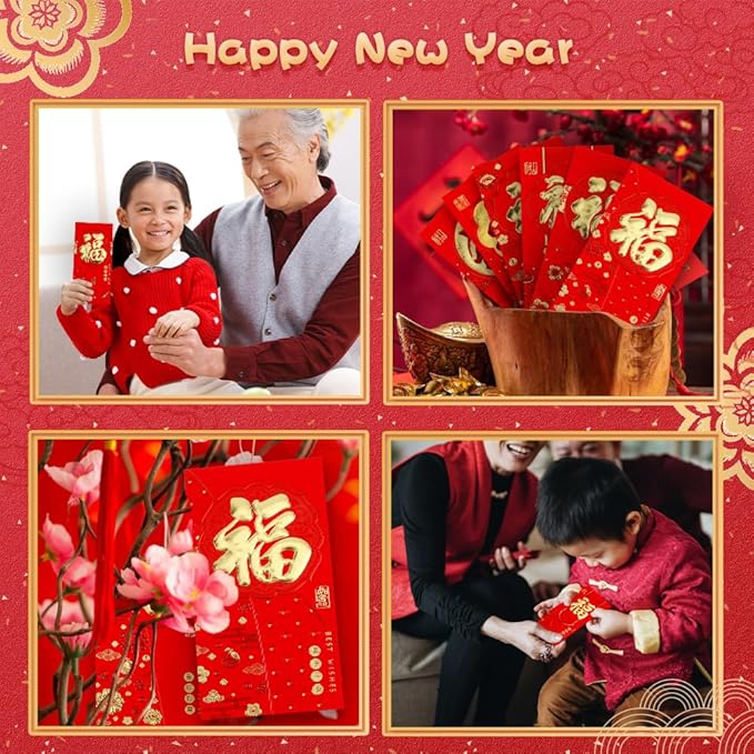 Red Envelopes Chinese, 36 Pcs Chinese New Year Red Envelopes 2025 Snake, Lunar New Year Envelopes, Good Fortune Red Pocket, Hong Bao, Chinese Luck Money Envelopes for Wedding Birthday Spring Festival