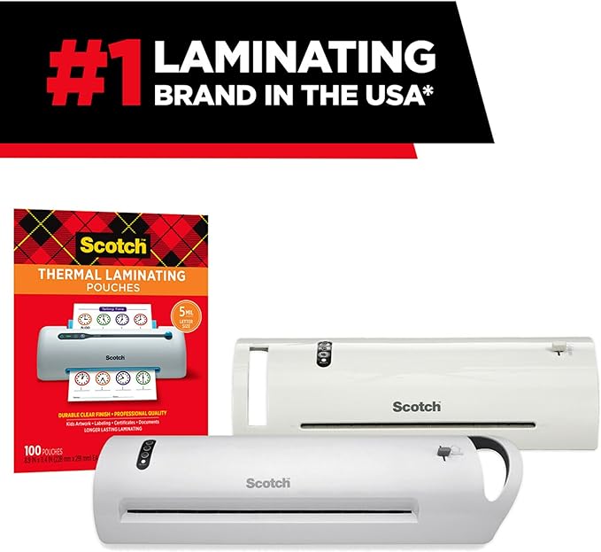 Scotch Thermal Laminating Pouches, 100 Count, Clear, 5 mil., Laminate Business Cards, Banners and Essays, Ideal Office or School Supplies, Fits Letter Sized (8.9 in. × 11.4 in.) Paper