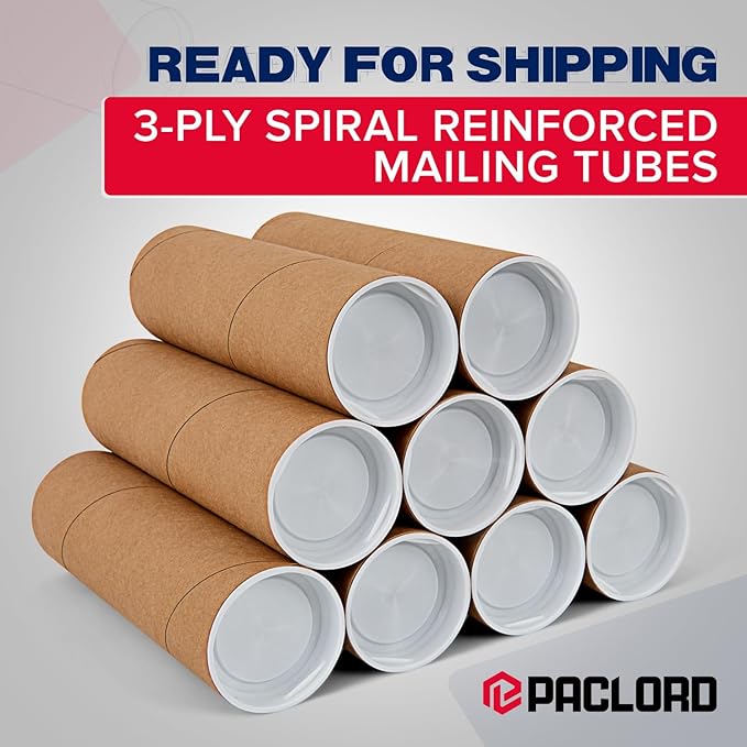 4" x 12" Reinforced Kraft Paper Mailing Tubes, Pack of 6 Tubes with 2 Caps Each – USPS Approved Poster Tube – Made in USA Cardboard Tube for Shipping and Storing Posters, Prints, Artwork, or Documents