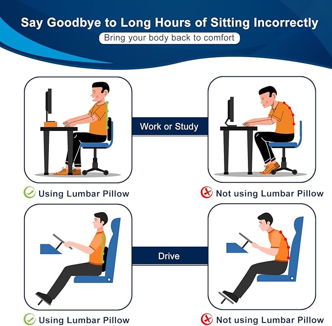 QUTOOL Lumbar Support Pillow for Office Chair, Memory Foam Low Back Support for Car,Back Pain Relief, Ergonomic Back Cushion for Desk Chair,Gaming Chair,Adjustable Strap and Washable Cover