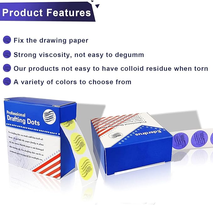 3 Pack Drafting Dots 7/8” Diameter, Low Tack, Easy Removal, Pre-Cut Drafting Tape Dots for Tracing, Drawing, Positioning, Roll of 500 Dots Per Box (Multicolored)