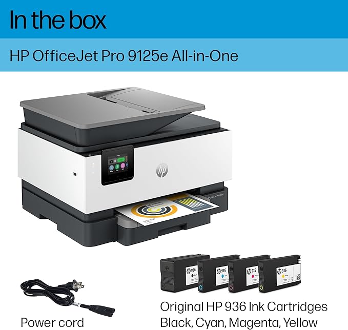 HP OfficeJet Pro 9125e All-in-One Printer, Color, Printer-for-Small Medium Business, Print, Copy, scan, fax,Touchscreen; Smart Advance Scan, 3 months of Instant Ink included
