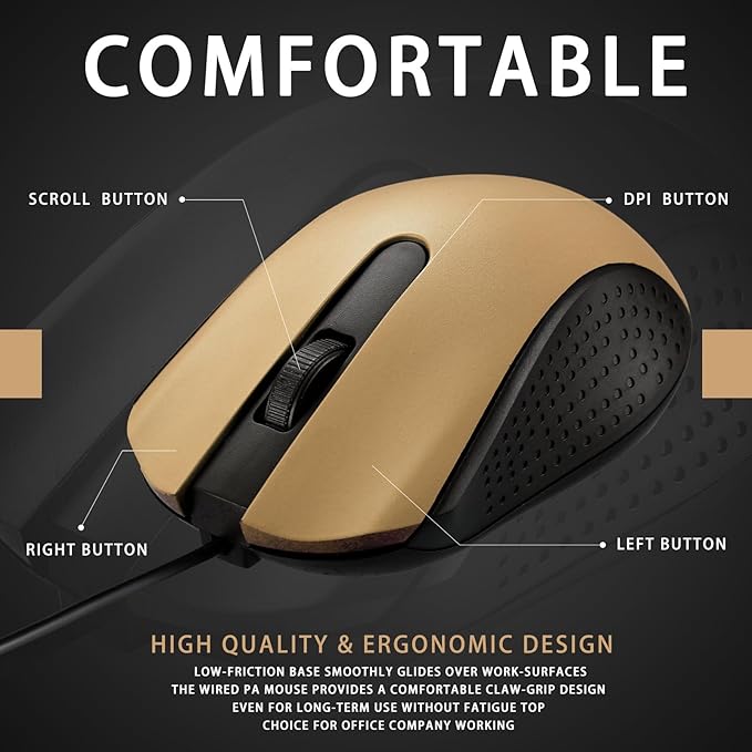 Hoteam 12 Pcs Wired Computer Mouse Bulk Cord USB Computer Mice Ergonomic Wired Mouse for Pcs, Computers, Laptops, Gaming Office Home Supplies(Gold)