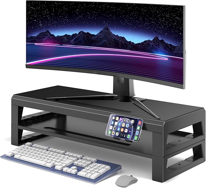 2-Tier Metal Computer monitor stand Laptop Desk Shelf & Monitor Riser ,21.55 inches long desk riser Monitors/PC/Laptop/Computer Space Saver Organizer (Basic Version, Two-layer 550mm)