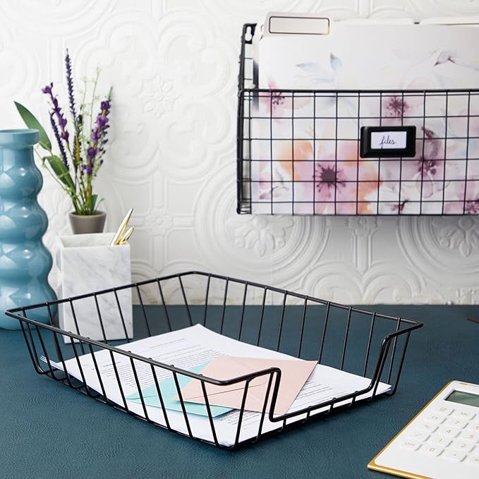Wire Desk Tray Organizers for Letter-Size Paper, Black Baskets for Classroom (3 Pack)