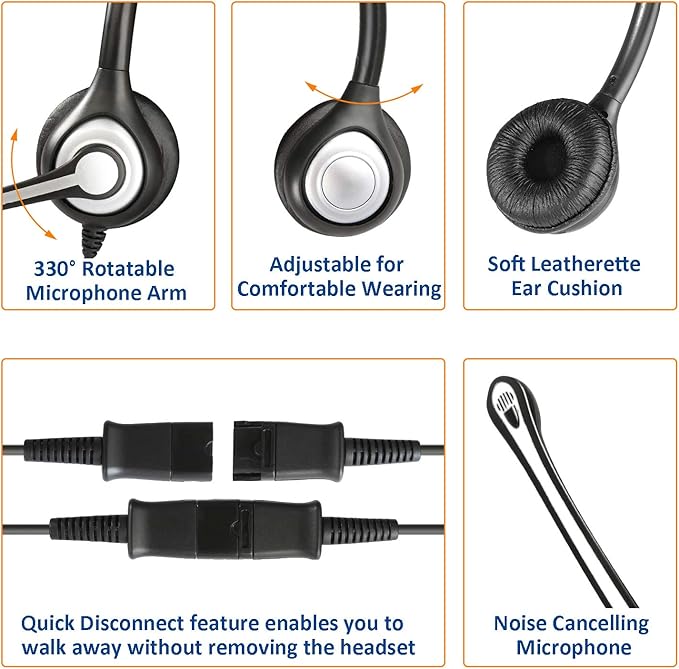 Wantek Wired Telephone Headset Dual Ear with 2.5mm Jack, Noise Cancelling Mic, Quick Disconnect, Work for Cordless Phones AT&T ML17929 TL86103 Panasonic KX-DT543 KX-T7730 Vtech RCA Cisco (602QJ25)