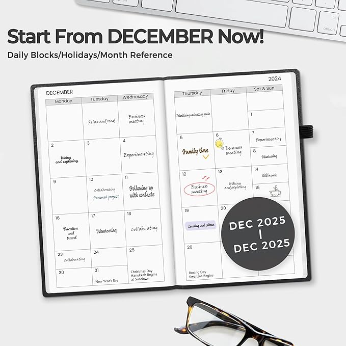 SUNEE 2025 Pocket Weekly Planner for Purse 3.5" x 6" - 12 Month (January 2025 - December 2025), Pocket Size Planner, Hardcover, Notes, Pocket, 100 GSM Paper, Black