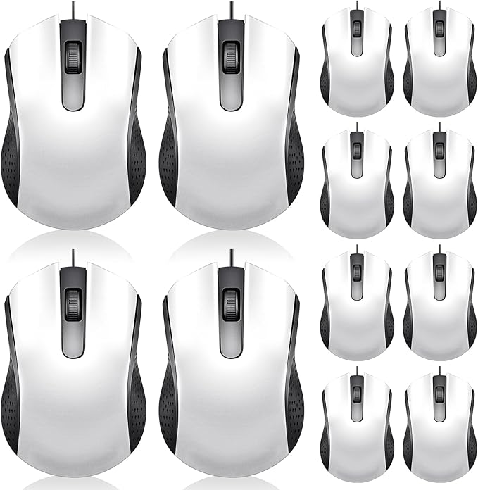 Hoteam 12 Pcs Wired Computer Mouse Bulk Cord USB Computer Mice Ergonomic Wired Mouse for Pcs, Computers, Laptops, Gaming Office Home Supplies (White)