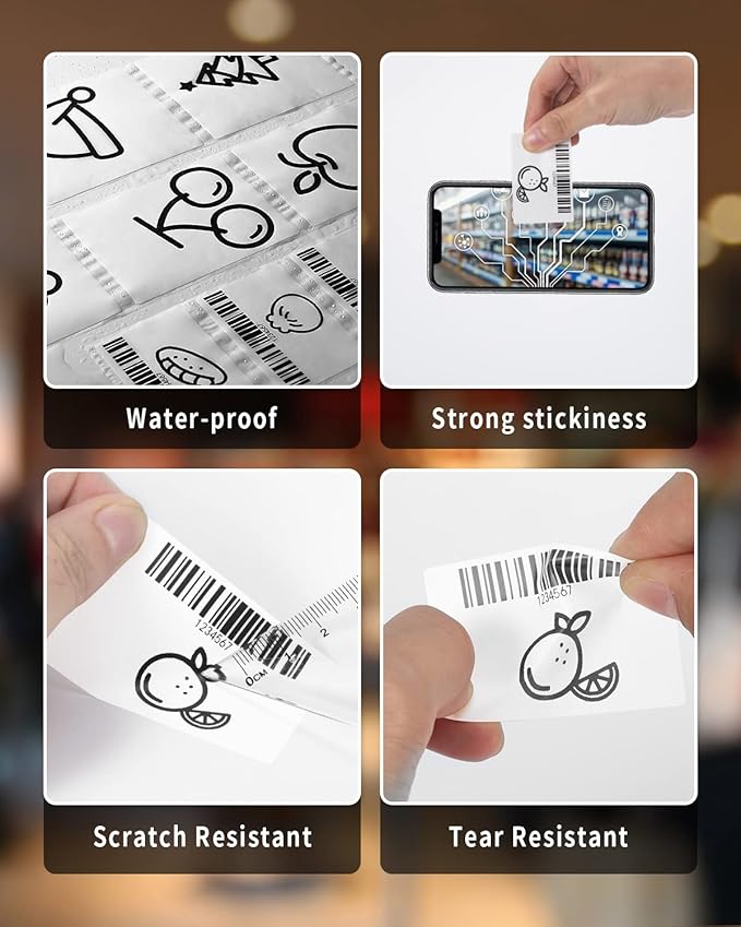 Phomemo Thermal Sticker Label Paper for M120/M110/M220/M221/M150 Label Maker Machine, Multi-Purpose Self-Adhesive Tag 1.96'' x 1.18"(50X 30mm), 230 Labels/Roll,Black on White