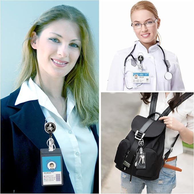 Nurse Badge Reel Retractable Heavy Duty with 360°Swivel Carabiner Clip, Uterus OB Nursing ID Badge Holder Retractable, Ovary Uterus ID Card Holder Nurse Teacher Retractable Keychain Name Badge Clip