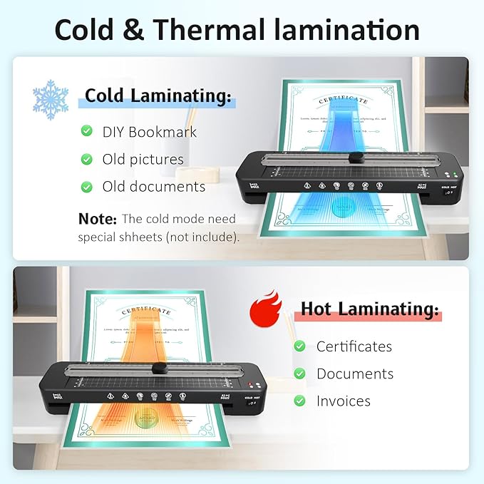 Laminator, 13 Inch Laminator Machine, 11x17 Laminator with 50 Laminating Sheets, Cold & Thermal Laminator Built-in Paper Cutter & Corner Rounder, A3 Laminating Machine for Classroom Home School