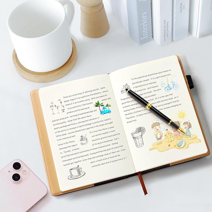 Blank Refill Paper for Hardcover Leather Notebook, A5 Unlined Refill Page for Refillable Sketchbook with Pocket, 240 Pages Notebook Paper for Drawing with Ribbon Bookmark