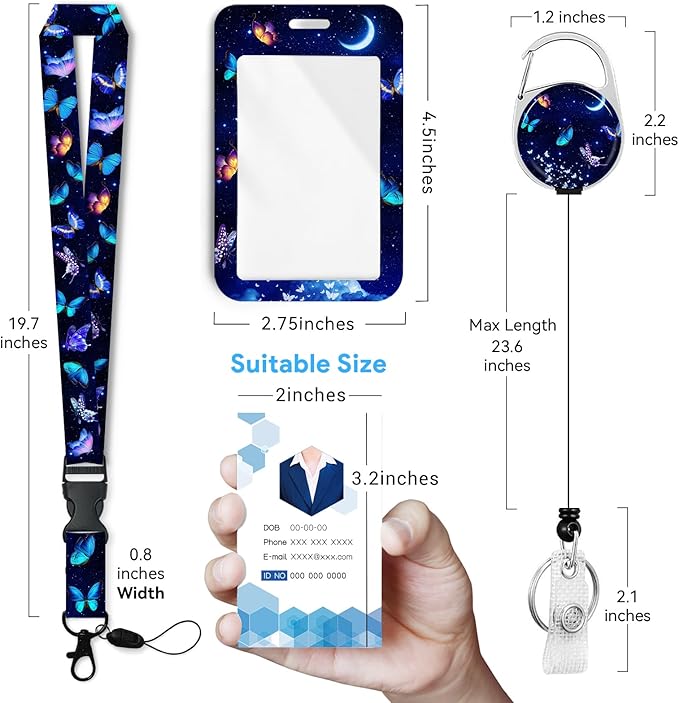Butterfly Badge Holder with Retractable Reel and Breakaway LanyardBadge Clips Retractable Heavy Duty Badge Reel,Funny Keychain,ID Holder with Breakaway Lanyard for School Nurse Office Teen