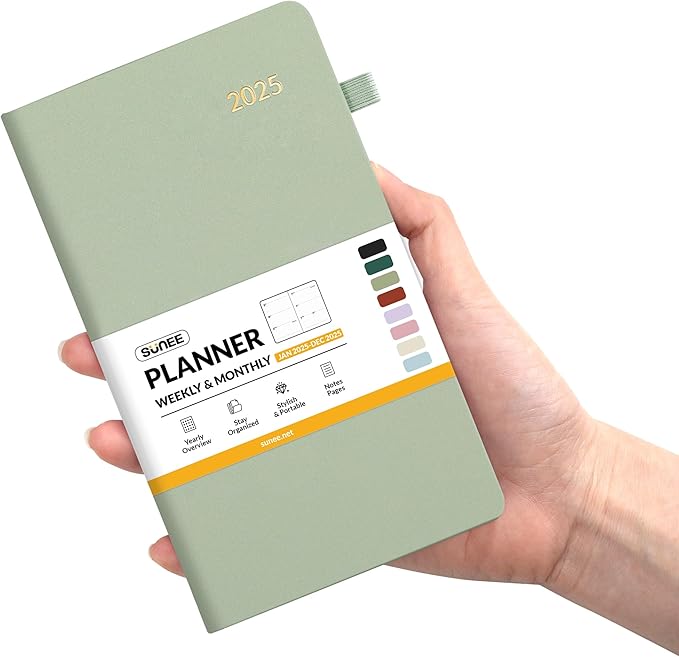 SUNEE 2025 Pocket Weekly Planner for Purse 3.5" x 6" - 12 Month (January 2025 - December 2025), Pocket Size Planner, Hardcover, Notes, Pocket, 100 GSM Paper, Sage Green