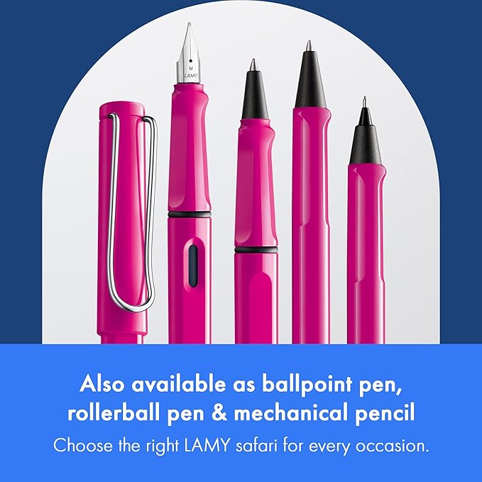 LAMY safari pink - Fountain Pen with ergonomic grip & polished steel nib in size F - ideal for any Writing & Calligraphy - including LAMY T 10 blue cartridge - Right-Handed