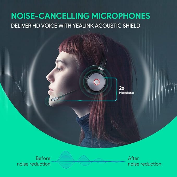 Yealink WH66 Mono Wireless DECT Headset Teams Certified,Long Wireless Range 160m/525ft,Talk Time 13H,Speaker,Work with PC/Laptop/Desk Phone,and Cell Phone (USB-A,Bluetooth),Noise Canceling Microphone