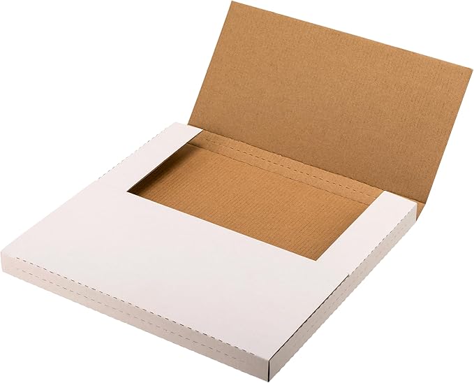 White Vinyl Record Mailers 12.8x12.8x1 Inch LP Mailing Corrugated Cardboard Boxes, Easy-Fold, Multi-Depth Album Shipping Boxes with Fragile Stickers, 25 Pack