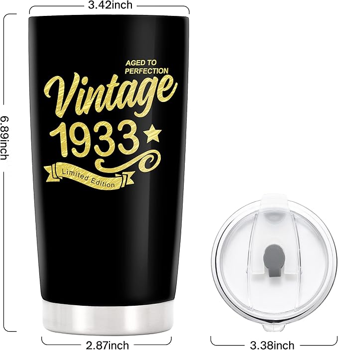 Happy 91th Birthday Tumblers Gifts for Men Women, Back in 1933 Stainless Steel Tumblers Gifts, 1933 91 Years Old Birthday Gift For Wife Husband Mom Dad