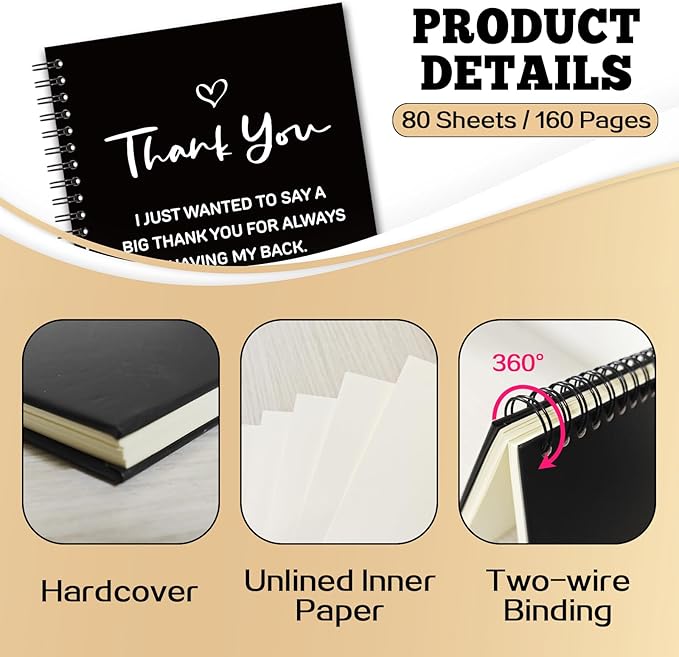 YAZMEEN Thank You Blank Spiral Notebook(160 Pages) Thank You Gift Hardcover Sketchbook Appreciation Gift for Employee Coworker Leader Funny Notebook Birthday Gift for Women Men Colleague Boss Friend