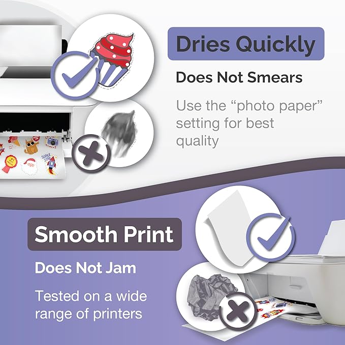Translucent Semi-Clear Sticker Paper for Inkjet Printer & Laser Printer 62 Sheets - Self-Adhesive Water-Proof, Dries Quickly Vivid Colors, 8 ½ X 11 Inches Holds Ink Well - Tear Resistant