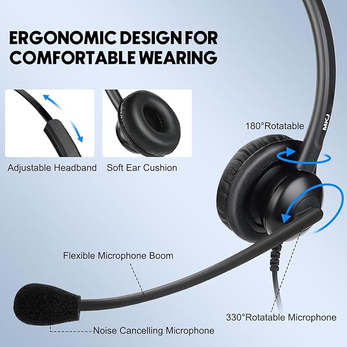 MKJ Noise Cancelling Cisco Headset with Microphone Dual Ear Wired Call Center Headphones for Office Phone Cisco CP-7821 7841 7861 8841 7942G 7931G 7940 7945G 7961 7962G 7965 7970G 7975G 8811 9951