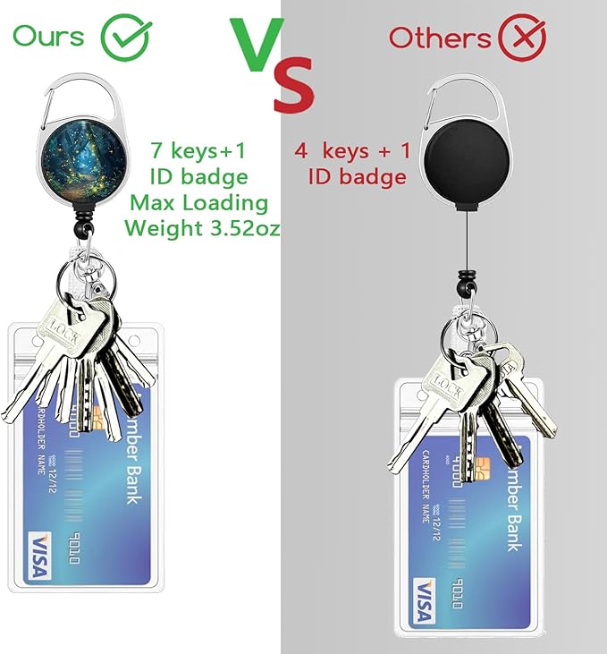 Gctriki Firefly Forest Badge Reel Retractable Heavy Duty with 360° Swivel Carabiner Clip, Work ID Badge Holder Retractable Clip, Cute Nurse Teacher ID Card Holder Name Badge Clip Keychain Accessories