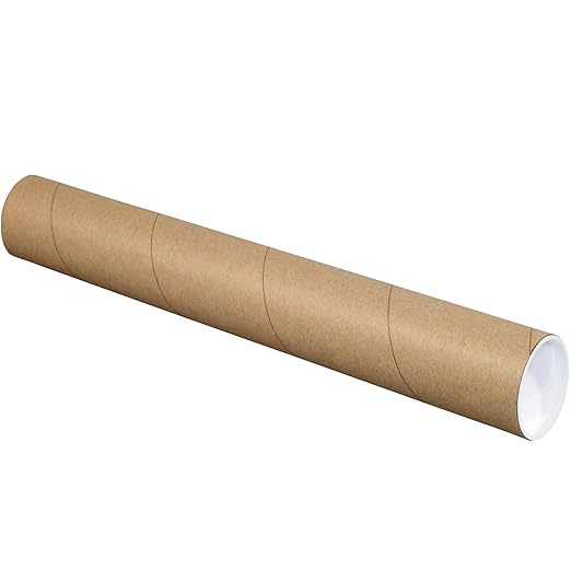 BOX USA BP3026K Mailing Tubes with Caps, 3" x 26", Kraft (Pack of 24)