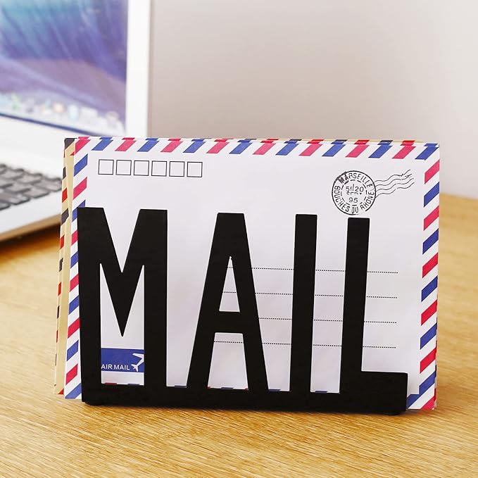 Mail Holder,Mail Organizer Black Metal Letter Sorter Tabletop Mail Cutout Organizer Mail Letter Document Stand with Letter Opener for Desktop Home Office School(2Pcs)