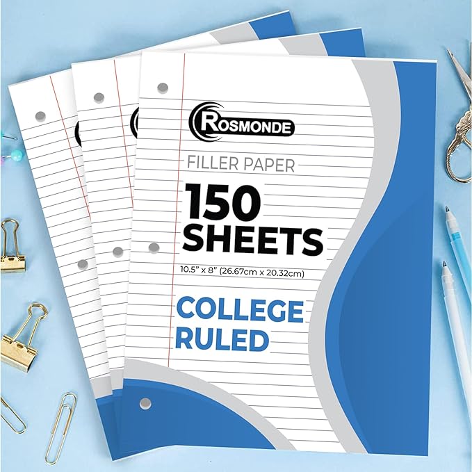 Bulk Loose Leaf Paper, 7200 Sheets, College Ruled Paper, Bulk Filler Paper for Office, 8 x 10.5", 3 Hole Punched, 56 Gsm Thick Paper, 48 Pack, 150 Sheets/Pack, Bulk Notebook Paper for School