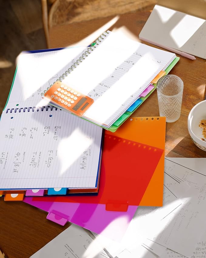 Spiral Notebook - 5 Subject Notebook, College Ruled Notebook With Dividers Pocket, Tabs Label (3PackBlack)
