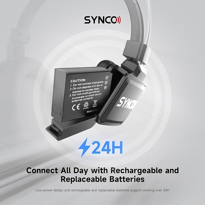 SYNCO XTALK XPro2 Wireless Intercom Headset System with Microphone Communication System Random Master Device,2.4GHz Full Duplex 500 M/1640 FT Real-time Monitoring 24H Working Time Telephone Headsets