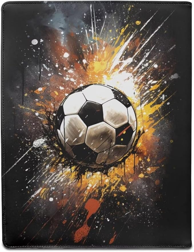 Cozeyat 3D Football Print Padfolio for Men Black Leather Portfolio Folder for Documents, Writing Pad for Business School Office Conference Notepad Clip Boards