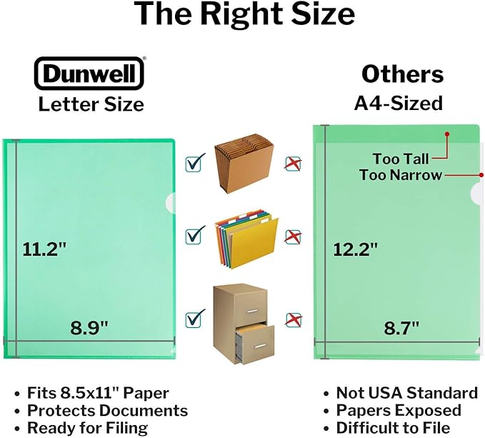 Dunwell Clear Plastic Folder Sleeves (12 Pack, Assorted Colors), Transparent Project Folders, Acid-Free Poly Sleeves, File Jackets for Letter Size Paper, Plastic L-Sleeves for 8.5x11 Documents