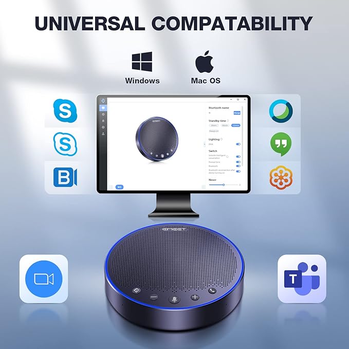 EMEET Bluetooth Speakerphone M3, Zoom Certified 4 AI Mics 360°Voice Pickup 18H Talk Time Conference Speaker and Microphone, USB/Bluetooth Conference Speaker w/Daisy Chain for 20 People for Zoom Teams