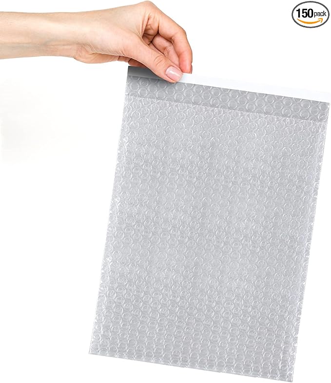 Clear Bubble Out Bags, 8 x 11.5 Inches. 150 Pack Self Seal Bubble Pouches. Polyethylene Clear Bubble Bags for Packing. Waterproof Clear Bubble Out Pouches for Fragile Things