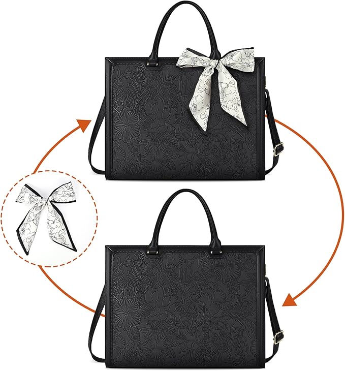 Laptop Bag for Women 15.6 Inch Leather Tote Bag Briefcase for Work Waterproof Lightweight Computer Work Bag Women Business Office Bag Handbag Shoulder Bag Purse 2pcs Set Black