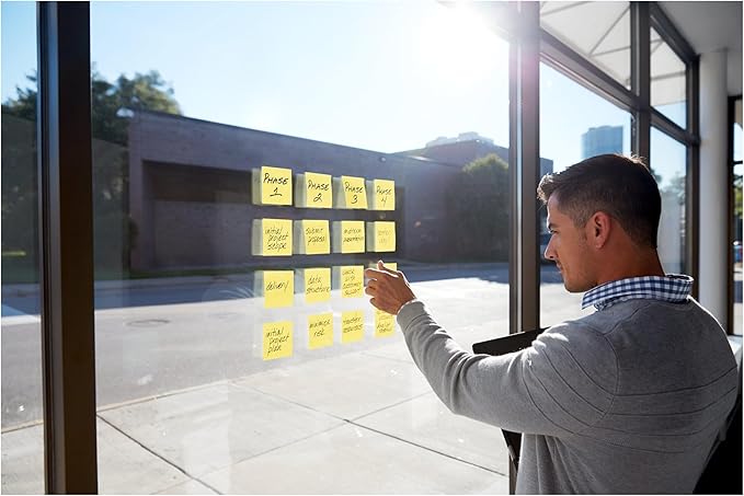 Post-it 100% Recycled Paper Super Sticky Notes, Canary Yellow, 3 in. x 3 in., 12 Sticky Note Pads, 70 Sheets per Pad, School Supplies and Office Products