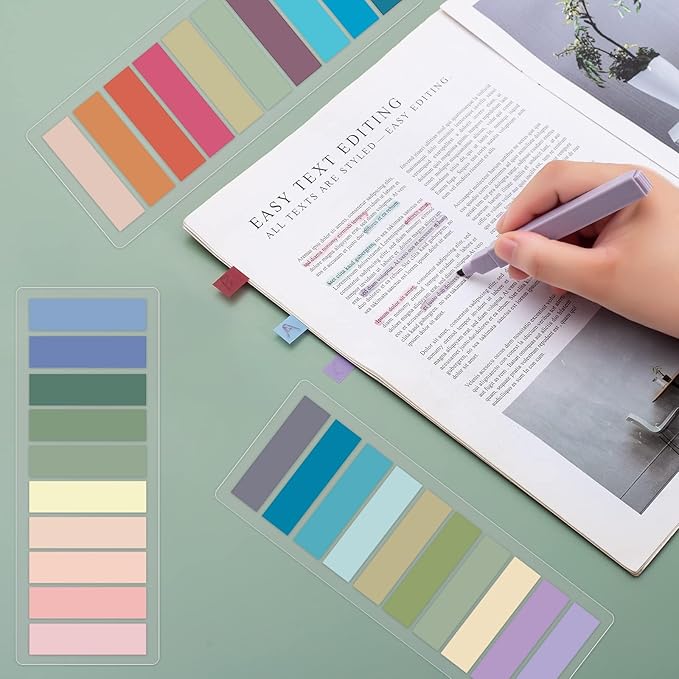 Sticky Tabs 1200 pcs Book Tabs for Page Markers,Morandi Sticky Note Tabs Page Markers for Notebooks,Book Markers,Colorful Book Tabs, Annotation supplies,Transparent Sticky Tabs for Books,Post It Notes