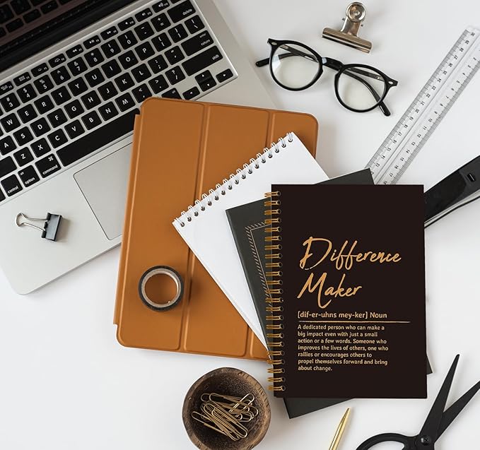 OXW Difference Maker Appreciation Gift, Meeting Notebook for Work, Thank You Gifts for Leader Mentor Manager Boss, Office Supplies Social Worker Notebook, Orange Hardcover Spiral Notebook 5.5 x 8.3