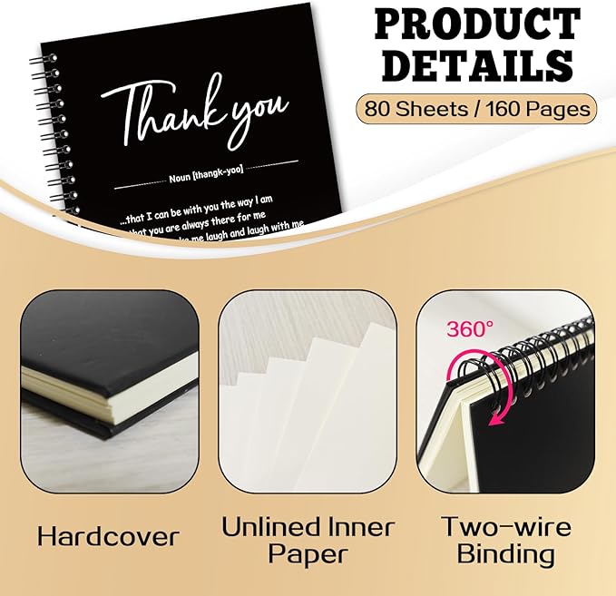YAZMEEN Thank You Blank Spiral Notebook(160 Pages) Thank You Gift Hardcover Sketchbook Employee Appreciation Gift Coworker Leaving Gift Funny Notebook Gift for Work Bestie Colleague Teacher Friend