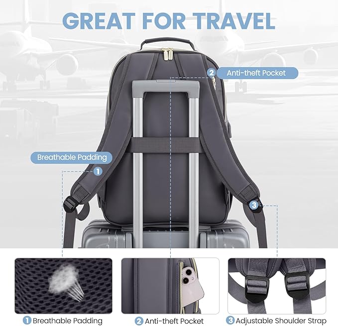 LOVEVOOK Leather Backpack for Women,15.6 inch Leather Laptop Backpack Women Computer Backpack Laptop Bag,Stylish Quilted Travel Backpack Purse Work Bag College Teacher Backpack with USB Port,Purple